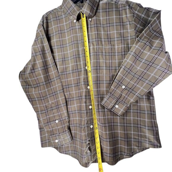 Orvis Mens XL Tan Plaid Button Down Shirt Cotton Collar Pocket Long Sleeve - Picture 12 of 12